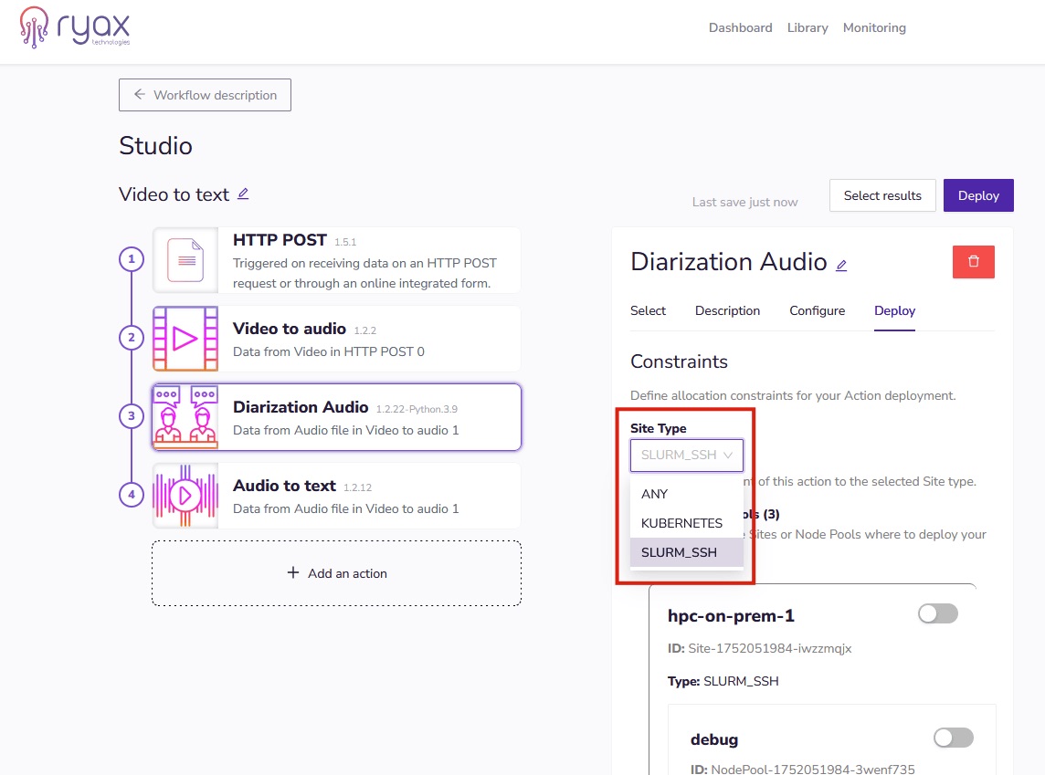 ryax-site-type-selection